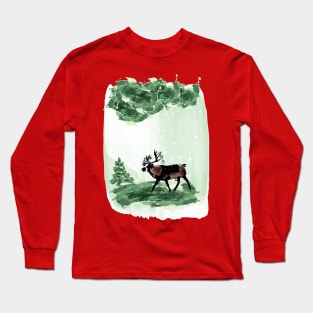 Reindeer in snowy forests Long Sleeve T-Shirt